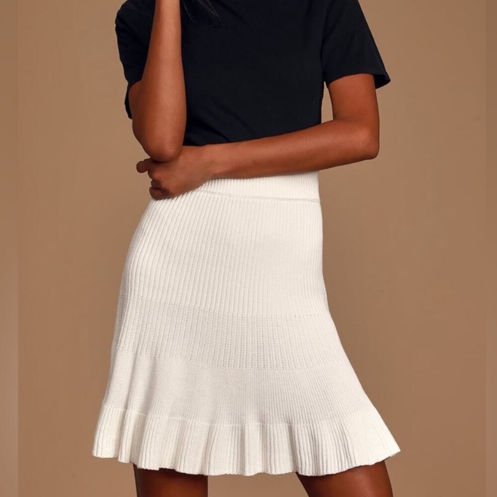 Free People Solid Gold Ivory Ribbed Knit mini skirt flare spring summer vacation
